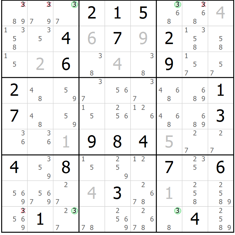 Position des candidats pour la solution de la Gr 126 page 129 du magazine de sudoku Giga sudoku niv 6-8 n° 032