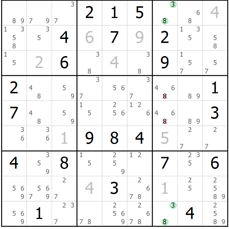 Position des candidats pour la solution de la Gr 126 page 129 du magazine de sudoku Giga sudoku niv 6-8 n° 032