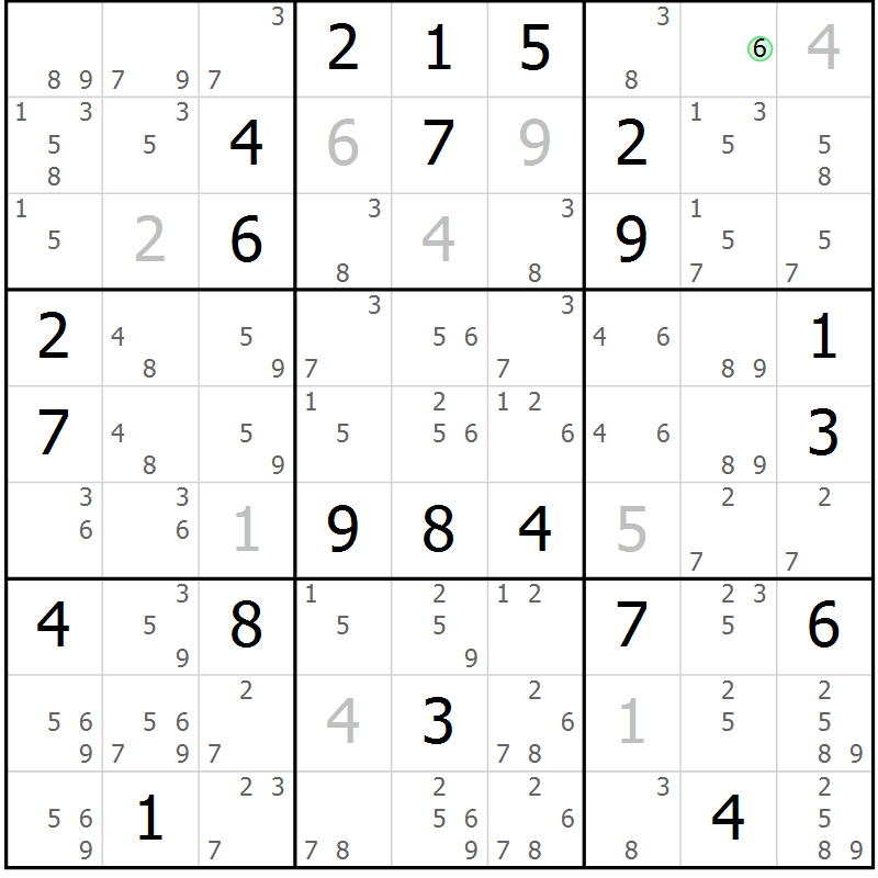Position des candidats pour la solution de la Gr 126 page 129 du magazine de sudoku Giga sudoku niv 6-8 n° 032