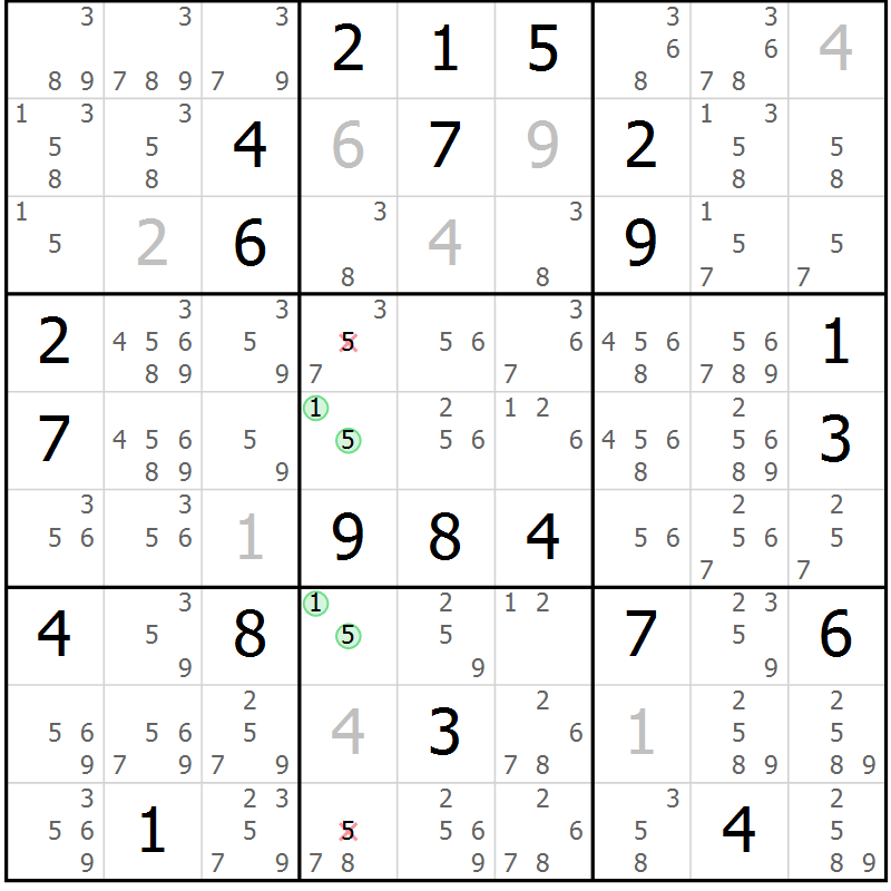Position des candidats pour la solution de la Gr 126 page 129 du magazine de sudoku Giga sudoku niv 6-8 n° 032