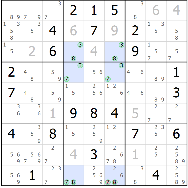 Position des candidats pour la solution de la Gr 126 page 129 du magazine de sudoku Giga sudoku niv 6-8 n° 032