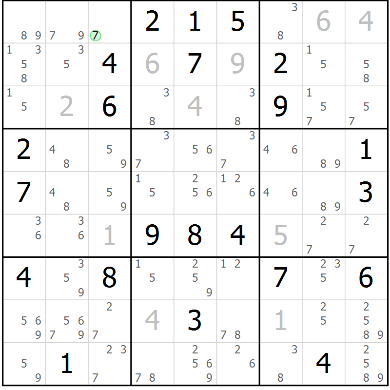 Position des candidats pour la solution de la Gr 126 page 129 du magazine de sudoku Giga sudoku niv 6-8 n° 032