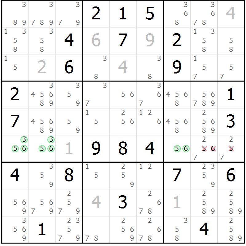 Position des candidats pour la solution de la Gr 126 page 129 du magazine de sudoku Giga sudoku niv 6-8 n° 032