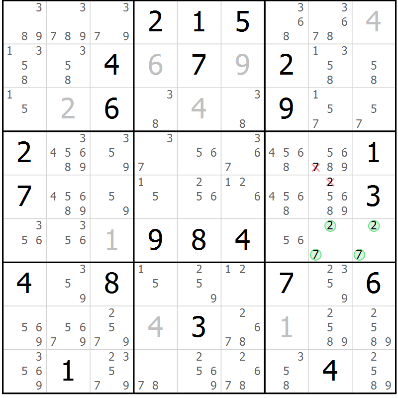Position des candidats pour la solution de la Gr 126 page 129 du magazine de sudoku Giga sudoku niv 6-8 n° 032