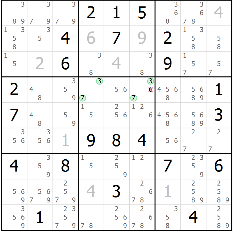 Position des candidats pour la solution de la Gr 126 page 129 du magazine de sudoku Giga sudoku niv 6-8 n° 032