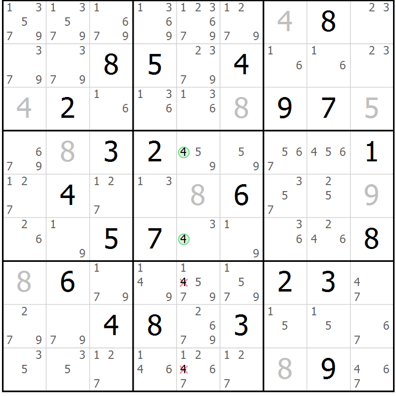 Position des candidats pour la solution de la Gr 127 page 130 du magazine de sudoku Giga sudoku niv 6-8 n° 032