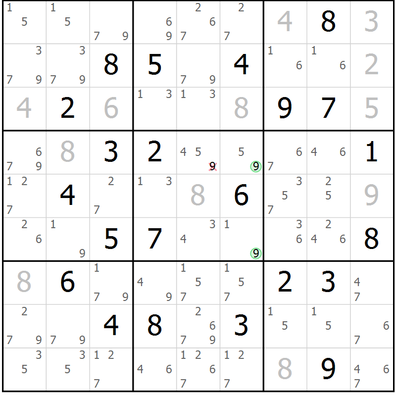 Position des candidats pour la solution de la Gr 127 page 130 du magazine de sudoku Giga sudoku niv 6-8 n° 032