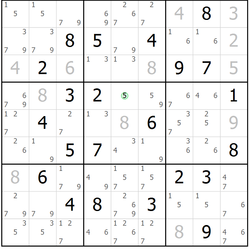 Position des candidats pour la solution de la Gr 127 page 130 du magazine de sudoku Giga sudoku niv 6-8 n° 032
