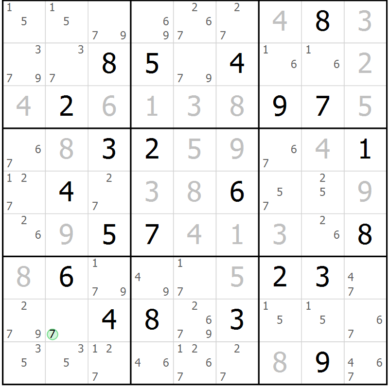 Position des candidats pour la solution de la Gr 127 page 130 du magazine de sudoku Giga sudoku niv 6-8 n° 032