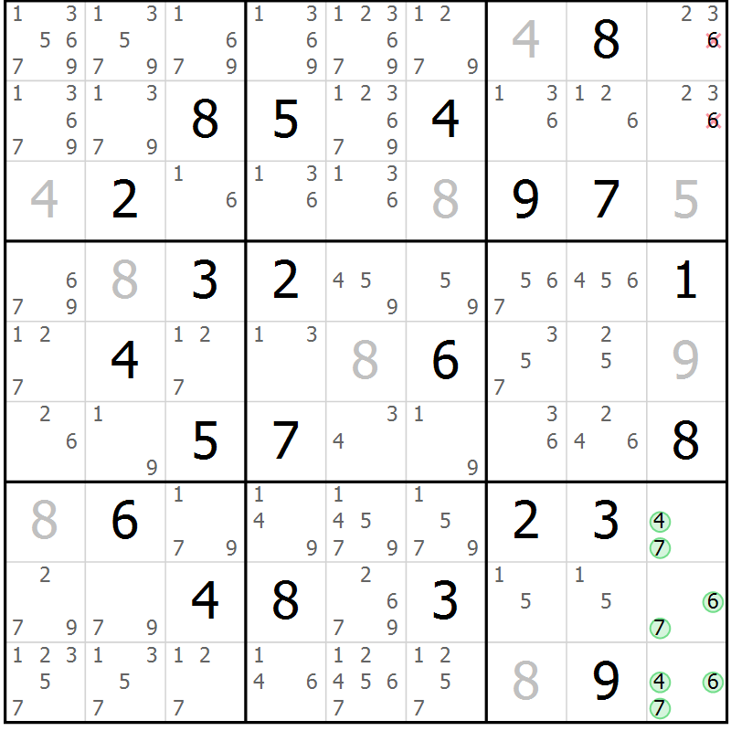 Position des candidats pour la solution de la Gr 127 page 130 du magazine de sudoku Giga sudoku niv 6-8 n° 032