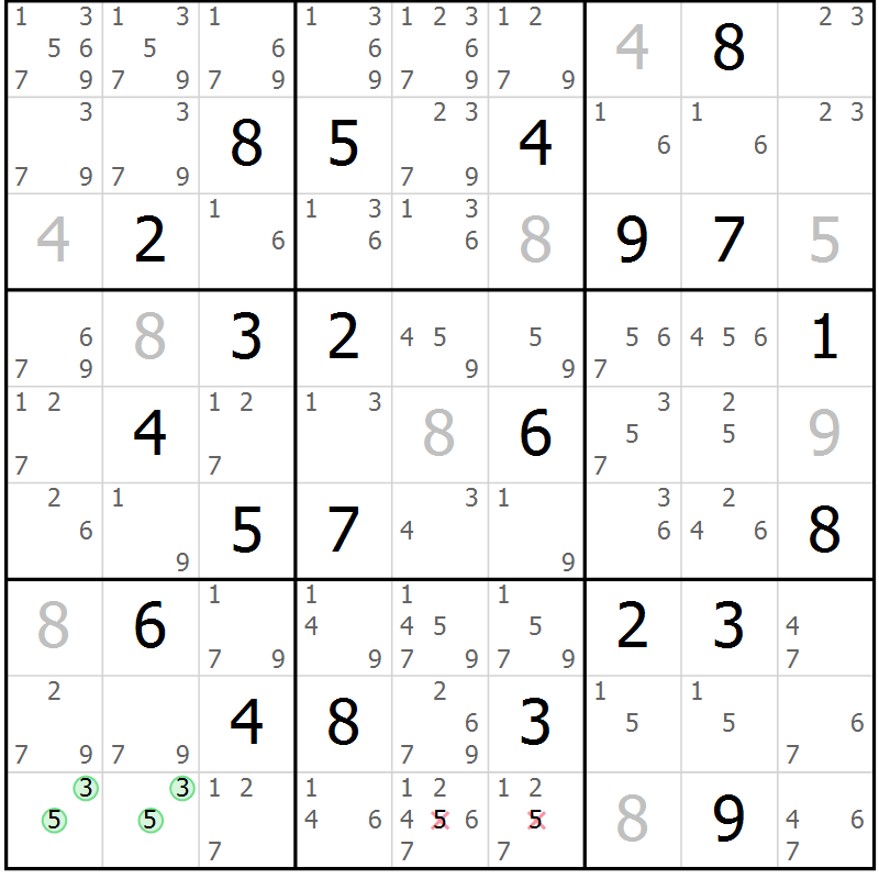 Position des candidats pour la solution de la Gr 127 page 130 du magazine de sudoku Giga sudoku niv 6-8 n° 032