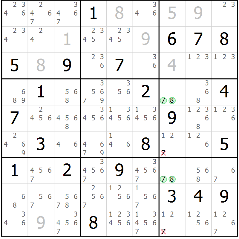 Position des candidats pour la solution de la Gr 129 page 132 du magazine de sudoku Giga sudoku niv 6-8 n° 032