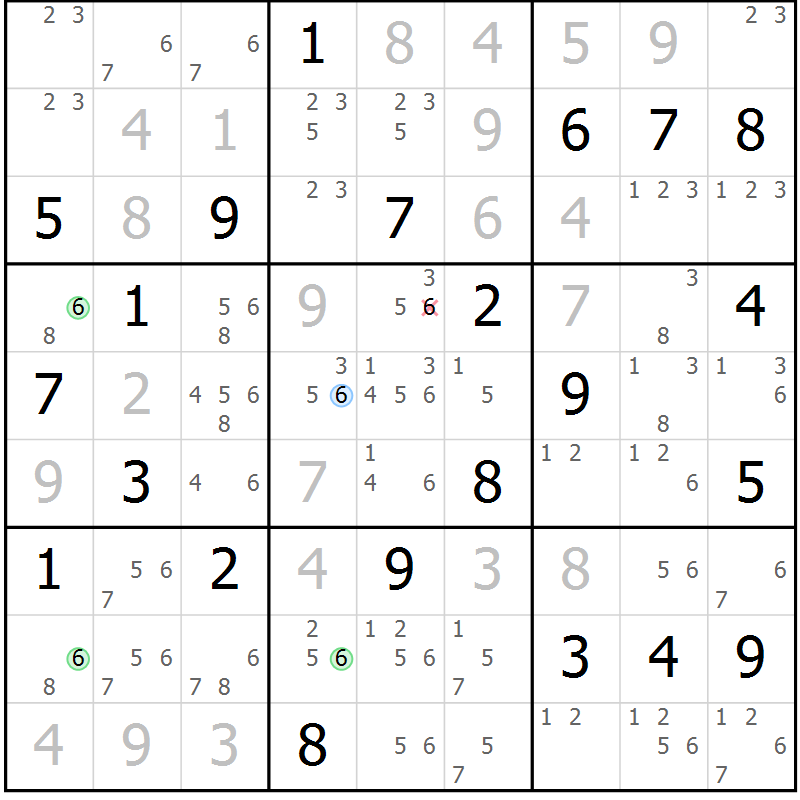 Position des candidats pour la solution de la Gr 129 page 132 du magazine de sudoku Giga sudoku niv 6-8 n° 032