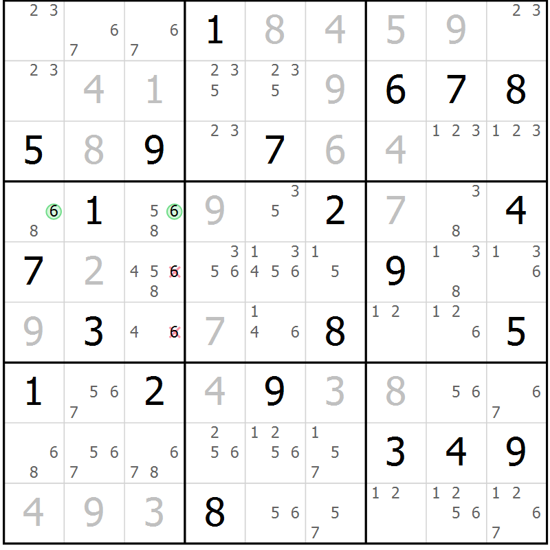 Position des candidats pour la solution de la Gr 129 page 132 du magazine de sudoku Giga sudoku niv 6-8 n° 032