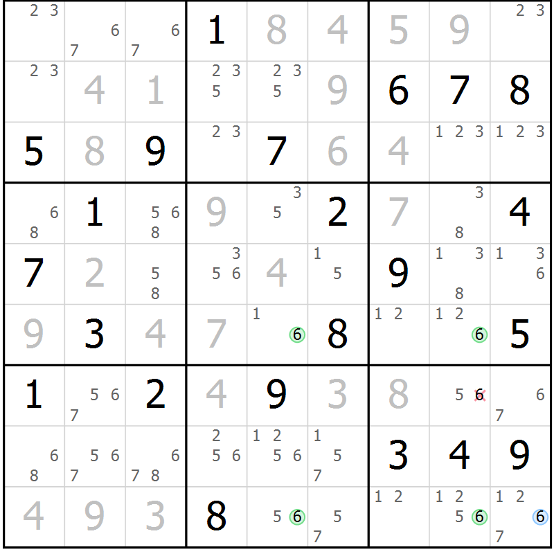 Position des candidats pour la solution de la Gr 129 page 132 du magazine de sudoku Giga sudoku niv 6-8 n° 032