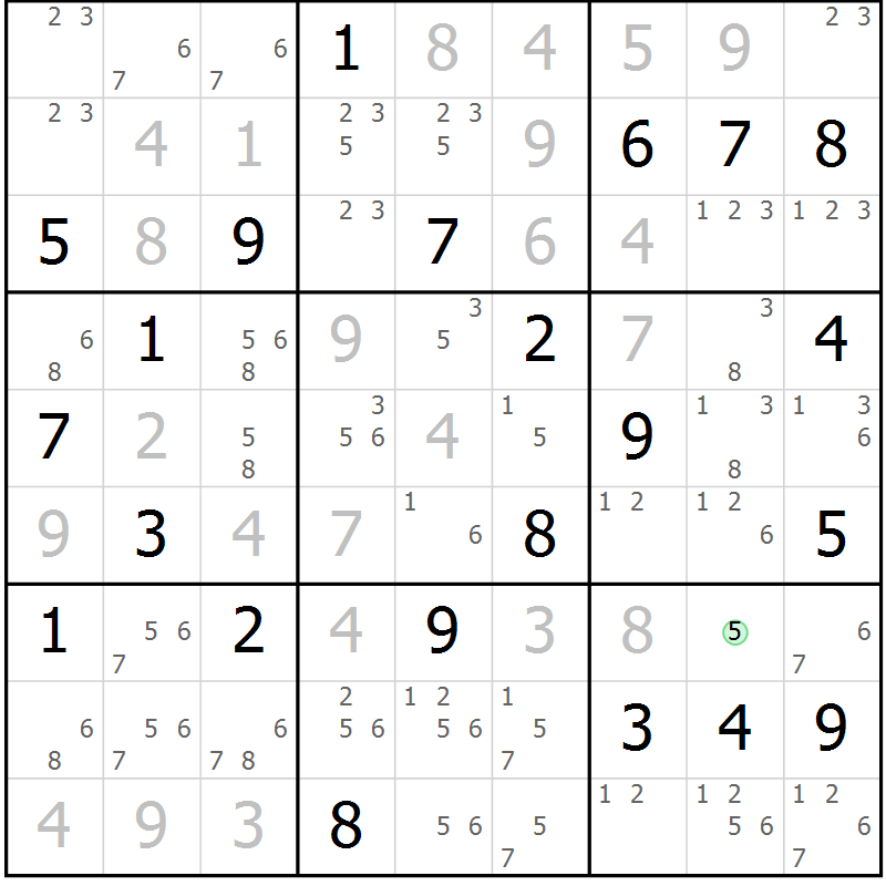 Position des candidats pour la solution de la Gr 129 page 132 du magazine de sudoku Giga sudoku niv 6-8 n° 032