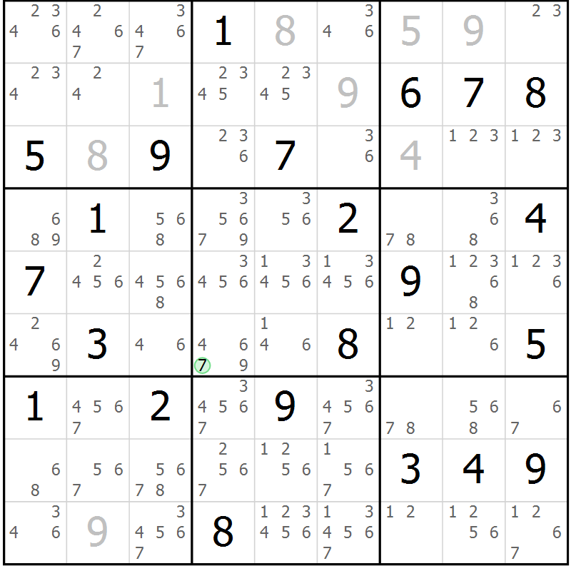 Position des candidats pour la solution de la Gr 129 page 132 du magazine de sudoku Giga sudoku niv 6-8 n° 032