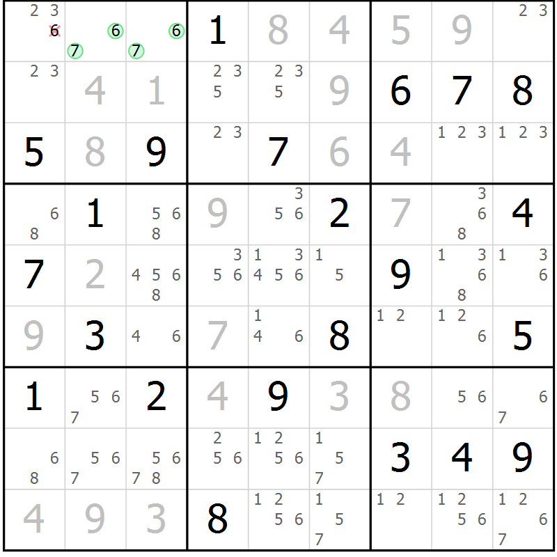 Position des candidats pour la solution de la Gr 129 page 132 du magazine de sudoku Giga sudoku niv 6-8 n° 032