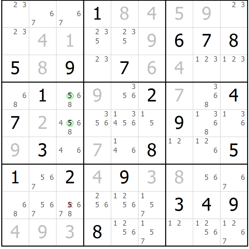Position des candidats pour la solution de la Gr 129 page 132 du magazine de sudoku Giga sudoku niv 6-8 n° 032