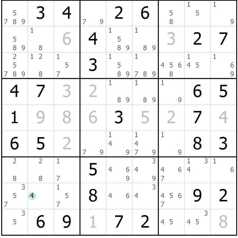 Position des candidats pour la solution de la Gr 13 page 16 du magazine de sudoku Giga sudoku niv 6-8 n° 032