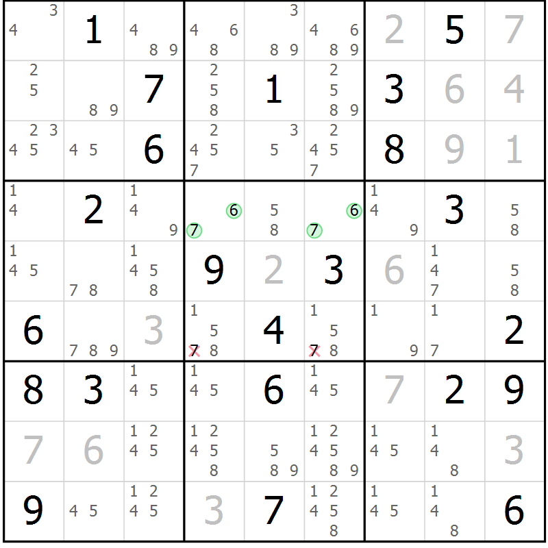 Position des candidats pour la solution de la Gr 130 page 133 du magazine de sudoku Giga sudoku niv 6-8 n° 032