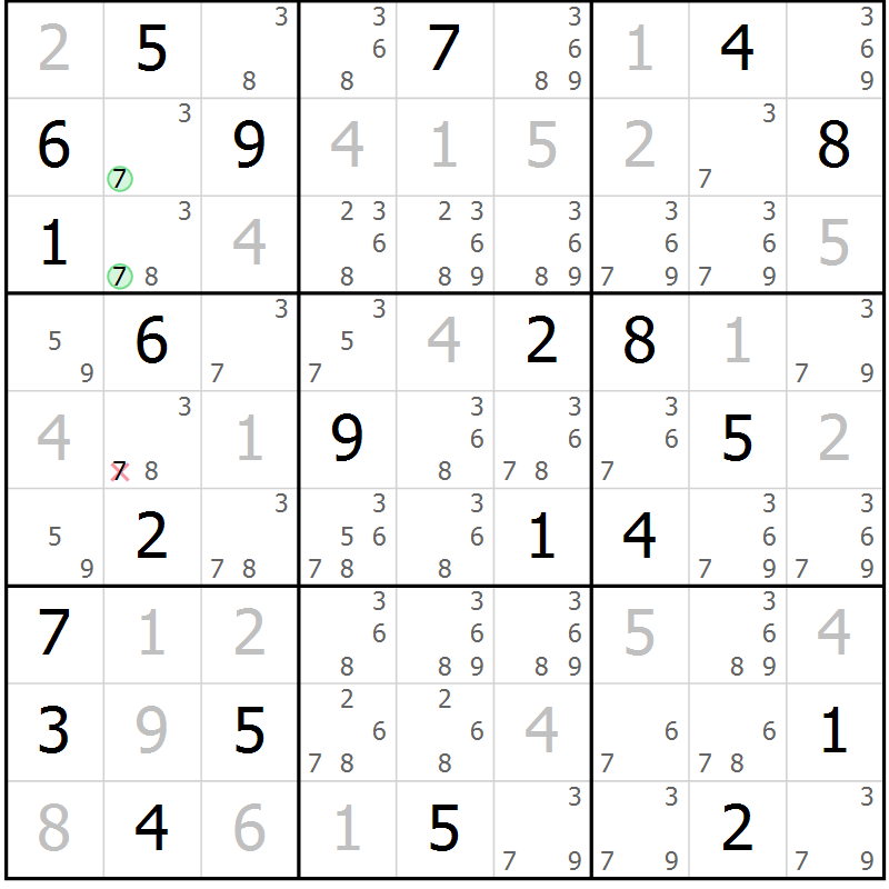 Position des candidats pour la solution de la Gr 131 page 134 du magazine de sudoku Giga sudoku niv 6-8 n° 032