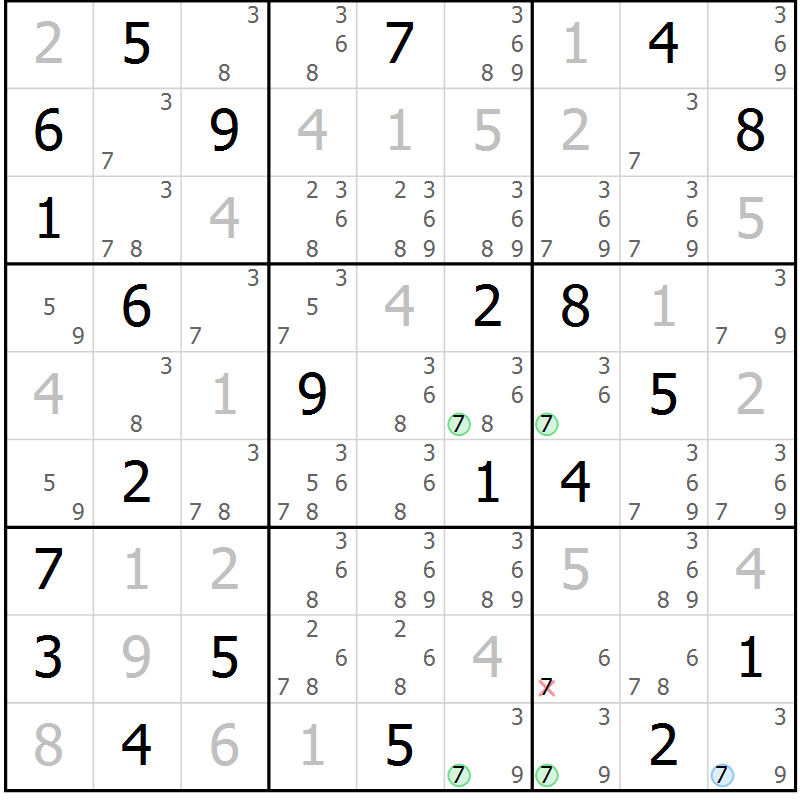 Position des candidats pour la solution de la Gr 131 page 134 du magazine de sudoku Giga sudoku niv 6-8 n° 032