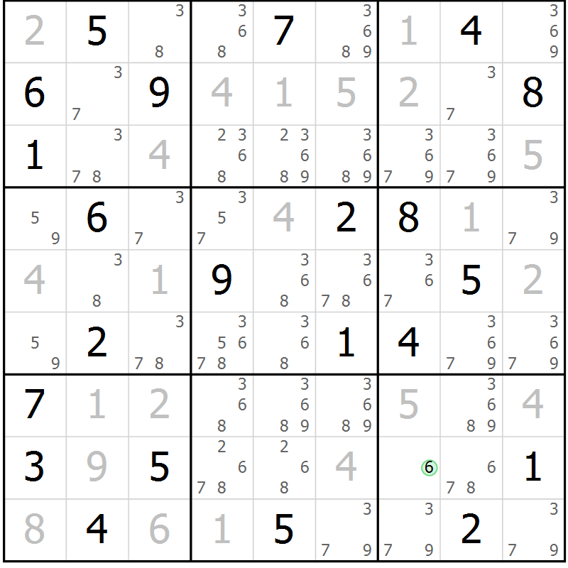 Position des candidats pour la solution de la Gr 131 page 134 du magazine de sudoku Giga sudoku niv 6-8 n° 032