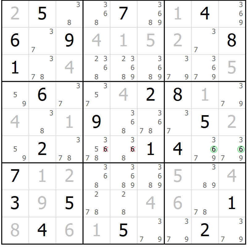 Position des candidats pour la solution de la Gr 131 page 134 du magazine de sudoku Giga sudoku niv 6-8 n° 032