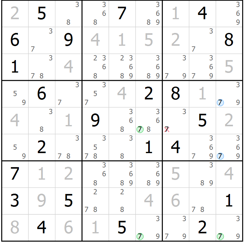 Position des candidats pour la solution de la Gr 131 page 134 du magazine de sudoku Giga sudoku niv 6-8 n° 032