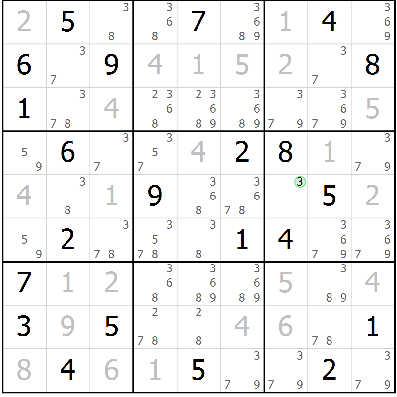 Position des candidats pour la solution de la Gr 131 page 134 du magazine de sudoku Giga sudoku niv 6-8 n° 032