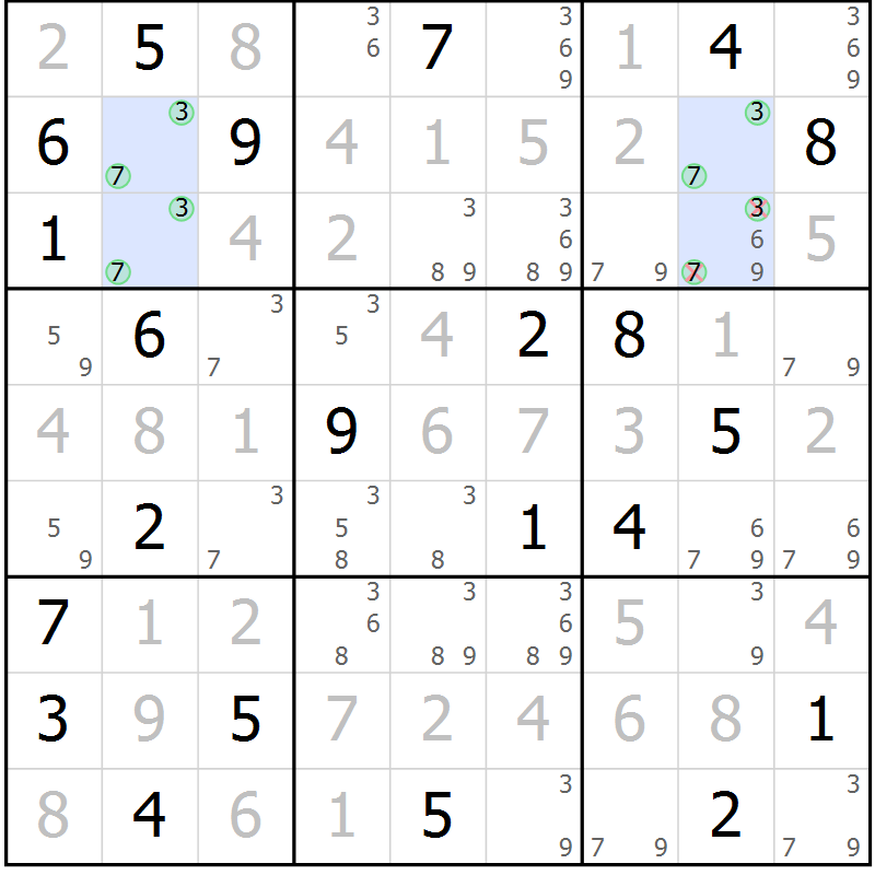 Position des candidats pour la solution de la Gr 131 page 134 du magazine de sudoku Giga sudoku niv 6-8 n° 032