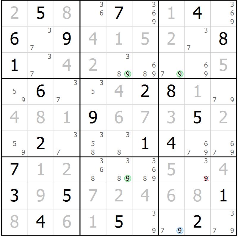 Position des candidats pour la solution de la Gr 131 page 134 du magazine de sudoku Giga sudoku niv 6-8 n° 032