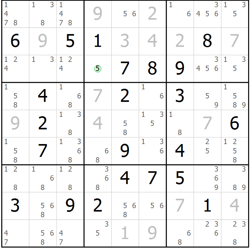 Position des candidats pour la solution de la Gr 132 page 135 du magazine de sudoku Giga sudoku niv 6-8 n° 032