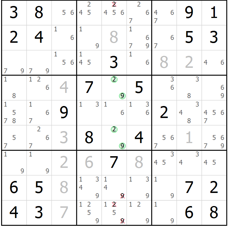 Position des candidats pour la solution de la Gr 14 page 17 du magazine de sudoku Giga sudoku niv 6-8 n° 032
