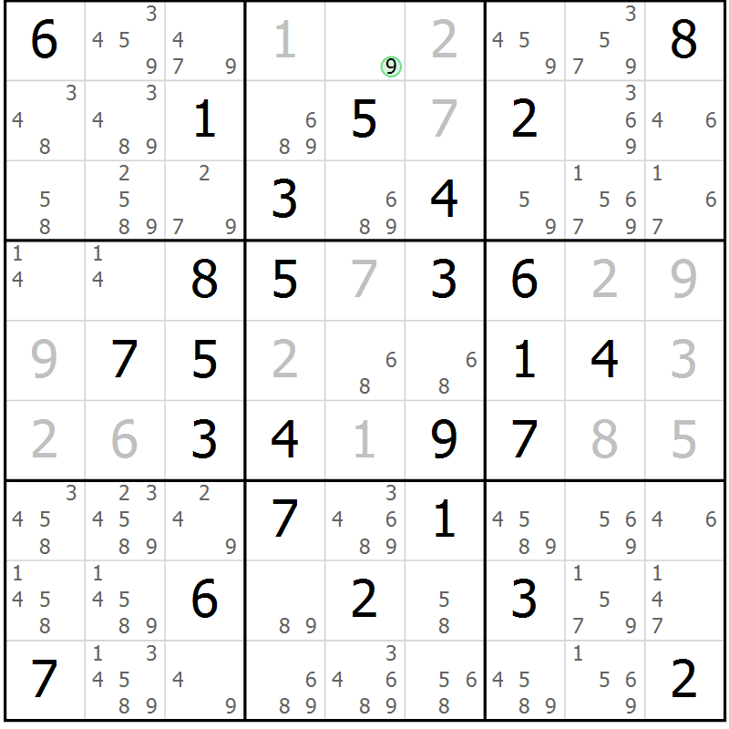 Position des candidats pour la solution de la Gr 15 page 18 du magazine de sudoku Giga sudoku niv 6-8 n° 032