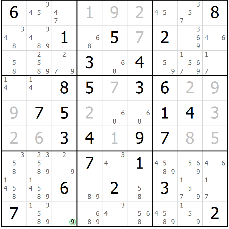 Position des candidats pour la solution de la Gr 15 page 18 du magazine de sudoku Giga sudoku niv 6-8 n° 032