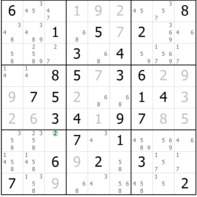 Position des candidats pour la solution de la Gr 15 page 18 du magazine de sudoku Giga sudoku niv 6-8 n° 032