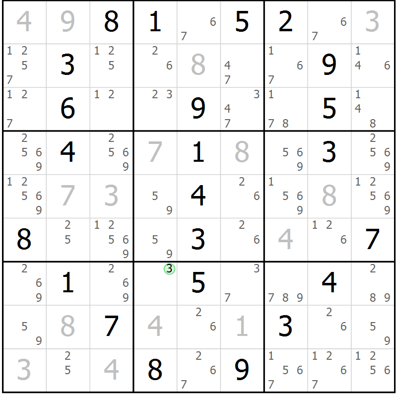 Position des candidats pour la solution de la Gr 18 page 21 du magazine de sudoku Giga sudoku niv 6-8 n° 032