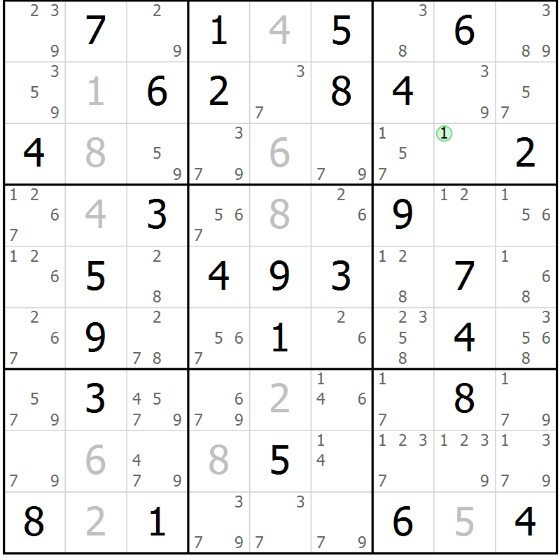 Position des candidats pour la solution de la Gr 21 page 24 du magazine de sudoku Giga sudoku niv 6-8 n° 032