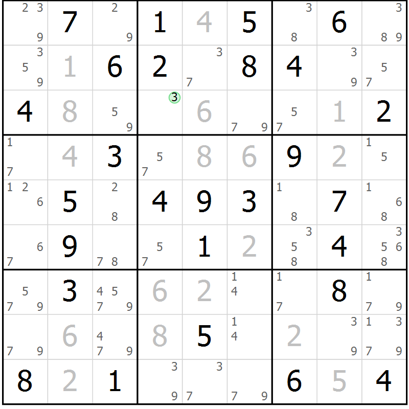 Position des candidats pour la solution de la Gr 21 page 24 du magazine de sudoku Giga sudoku niv 6-8 n° 032