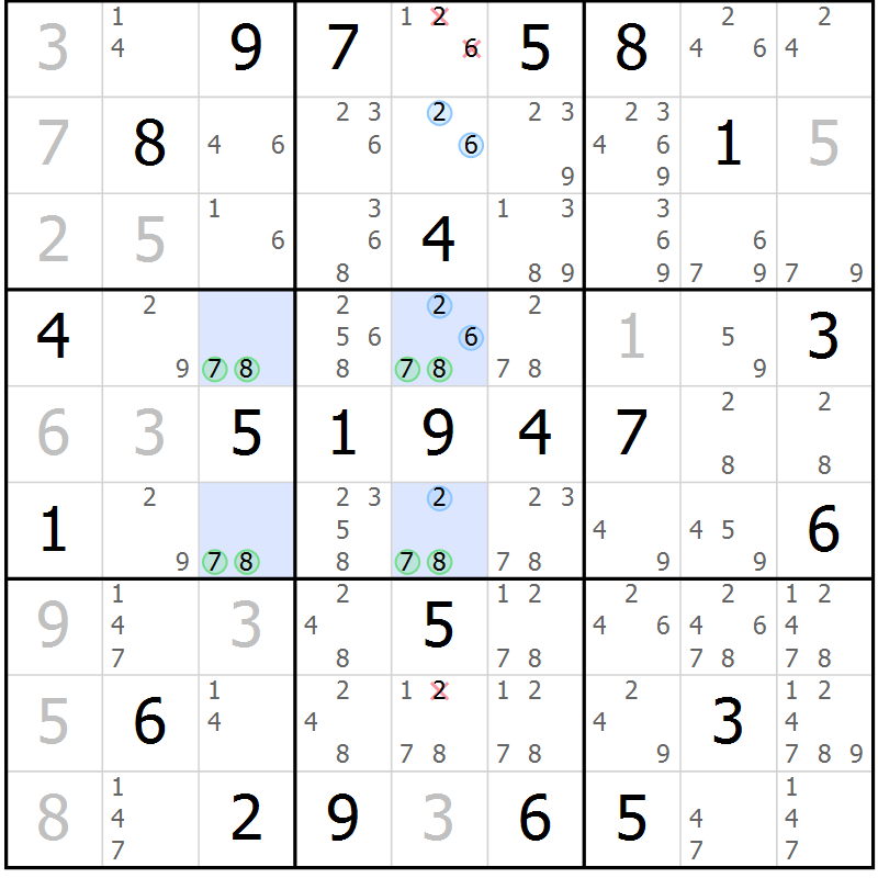 Position des candidats pour la solution de la Gr 22 page 25 du magazine de sudoku Giga sudoku niv 6-8 n° 032