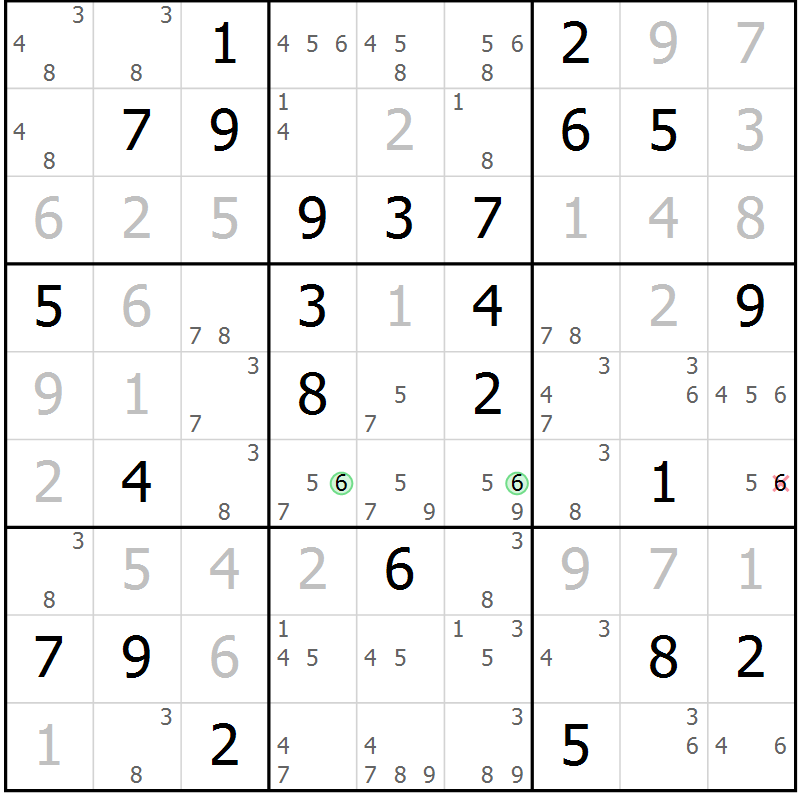 Position des candidats pour la solution de la Gr 24 page 27 du magazine de sudoku Giga sudoku niv 6-8 n° 032