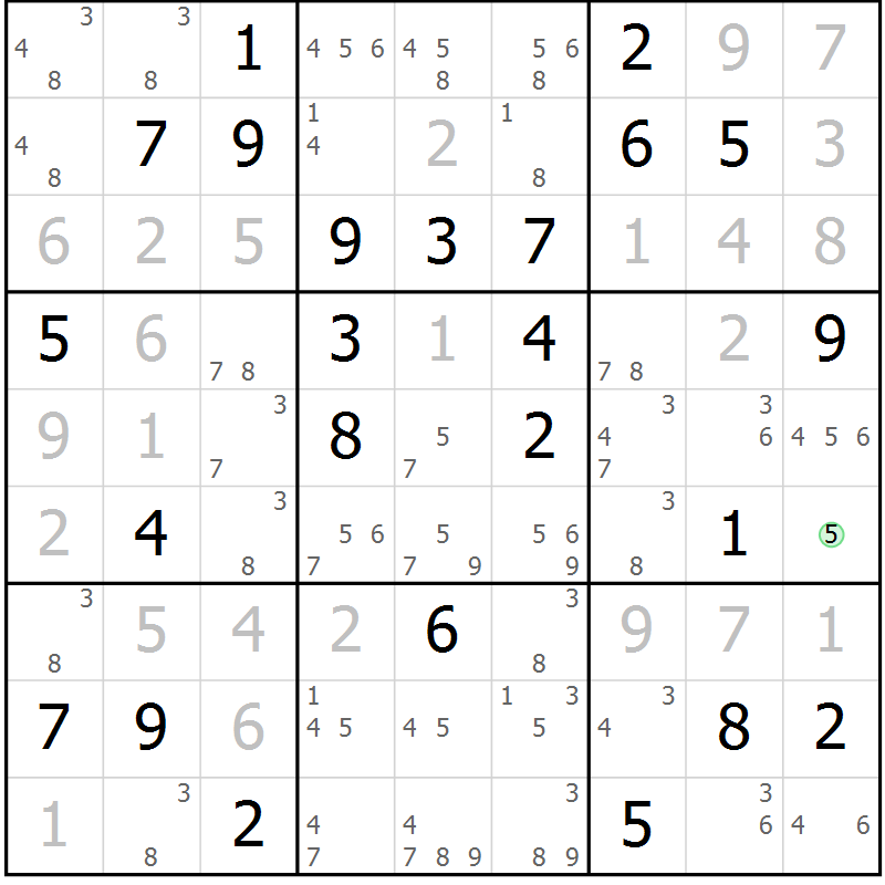 Position des candidats pour la solution de la Gr 24 page 27 du magazine de sudoku Giga sudoku niv 6-8 n° 032