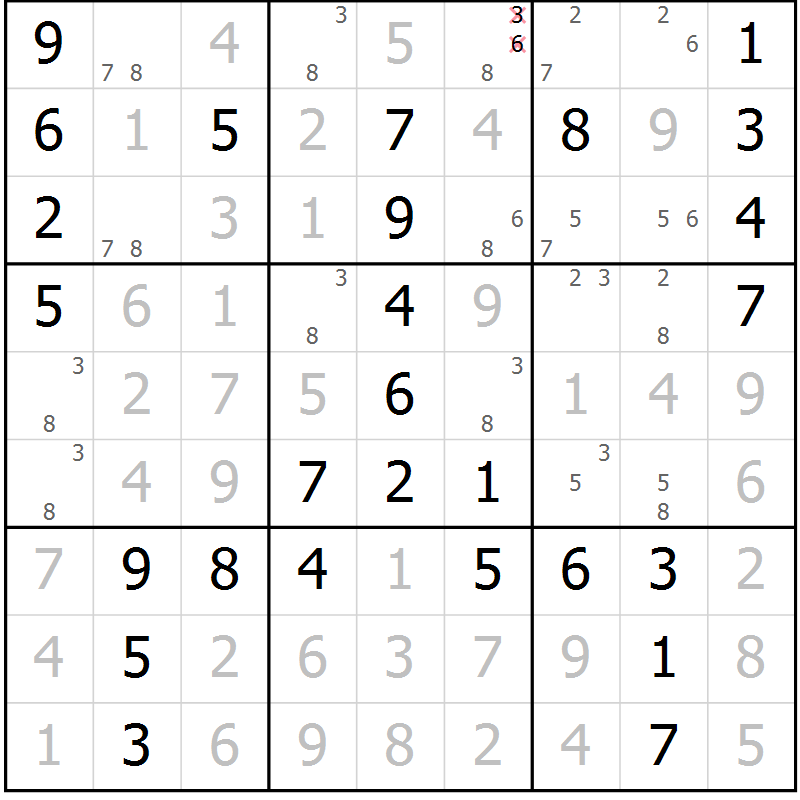 Position des candidats pour la solution de la Gr 26 page 29 du magazine de sudoku Giga sudoku niv 6-8 n° 032