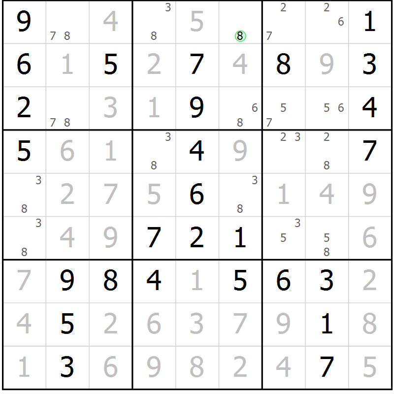 Position des candidats pour la solution de la Gr 26 page 29 du magazine de sudoku Giga sudoku niv 6-8 n° 032