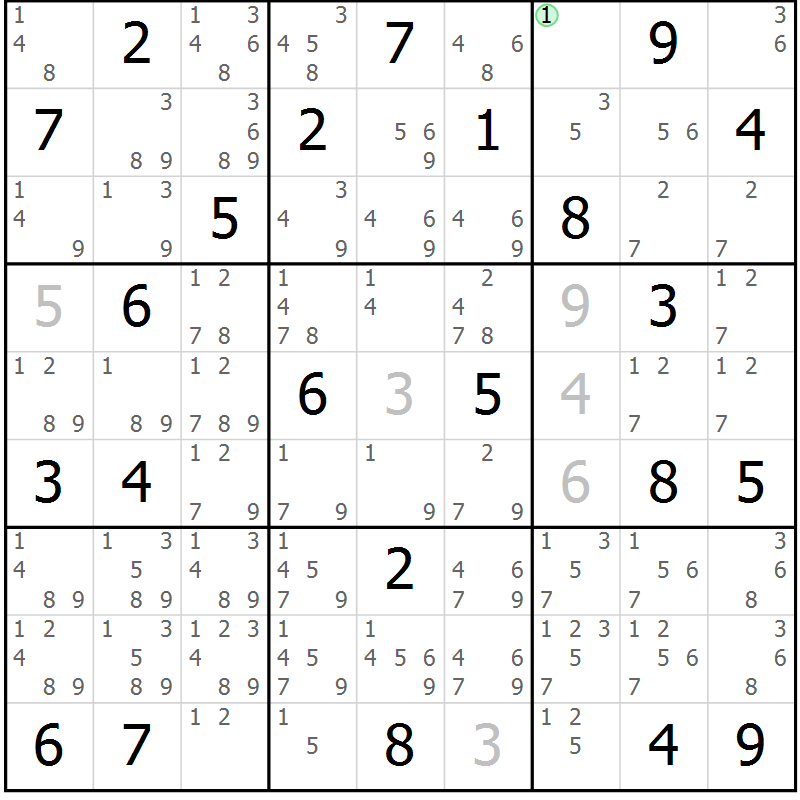 Position des candidats pour la solution de la Gr 29 page 32 du magazine de sudoku Giga sudoku niv 6-8 n° 032