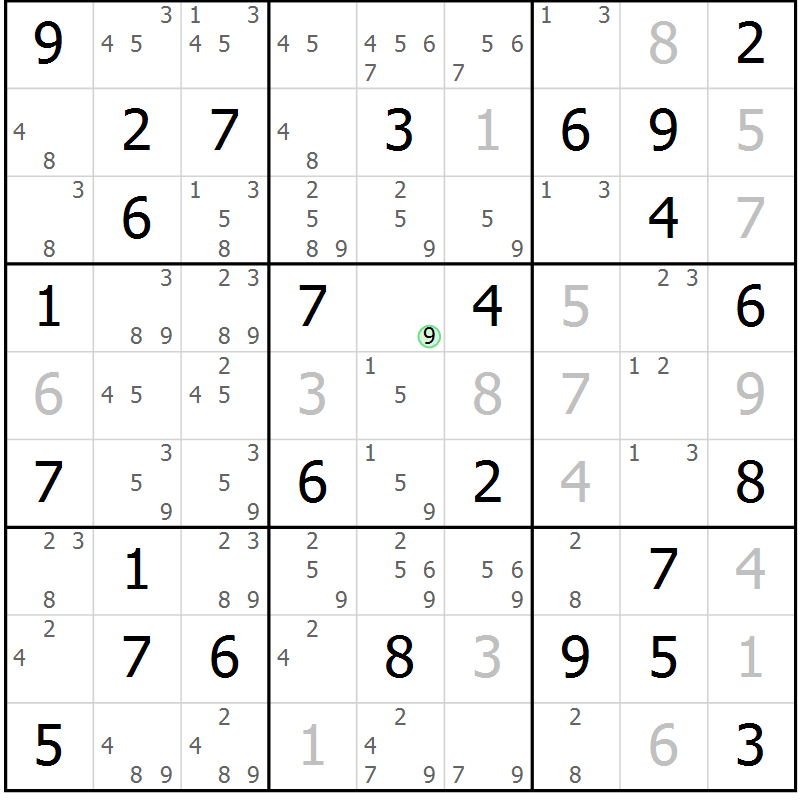 Position des candidats pour la solution de la Gr 3 page 6 du magazine de sudoku Giga sudoku niv 6-8 n° 032