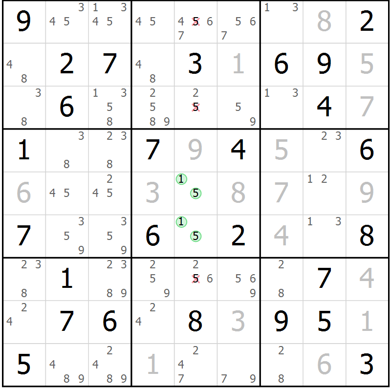 Position des candidats pour la solution de la Gr 3 page 6 du magazine de sudoku Giga sudoku niv 6-8 n° 032