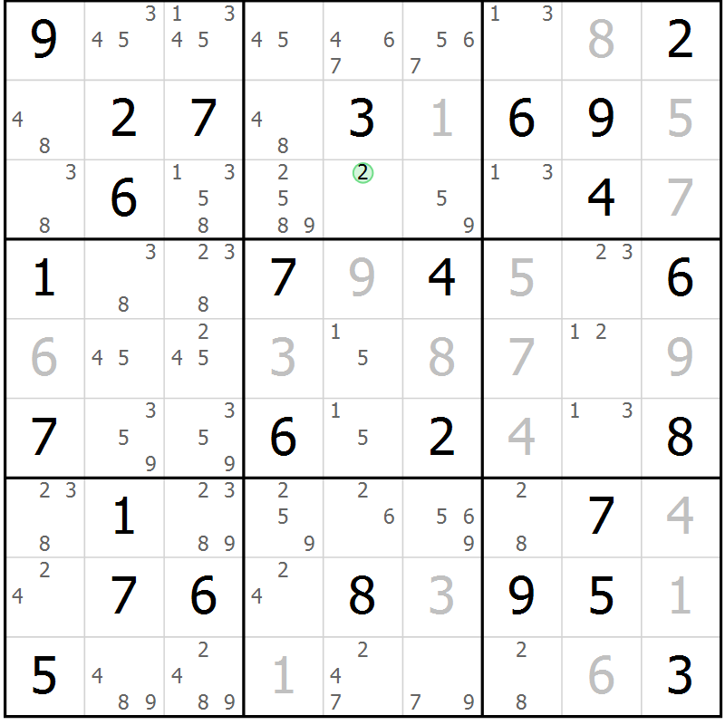 Position des candidats pour la solution de la Gr 3 page 6 du magazine de sudoku Giga sudoku niv 6-8 n° 032